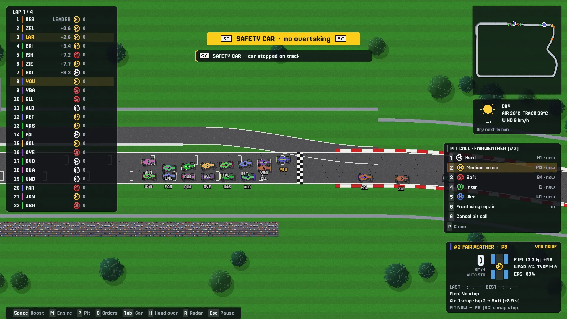 Chequered Flag race under a safety car with the pit call menu open